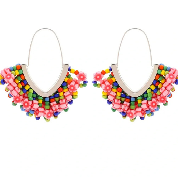Anthropologie Multi Colored Beaded Hoop Earrings - Picture 1 of 11
